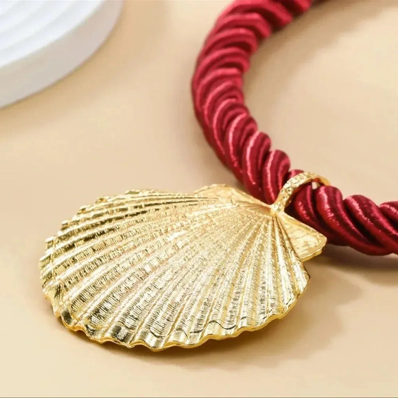 Seashell Gold Red Rope Chain Earrings Necklace Earrings Set - Picture 4 of 16